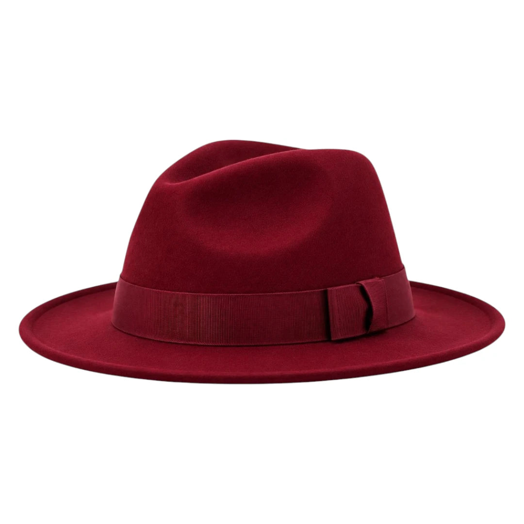 Brisez Classic Burgundy Fedora Hat with Wide Brim