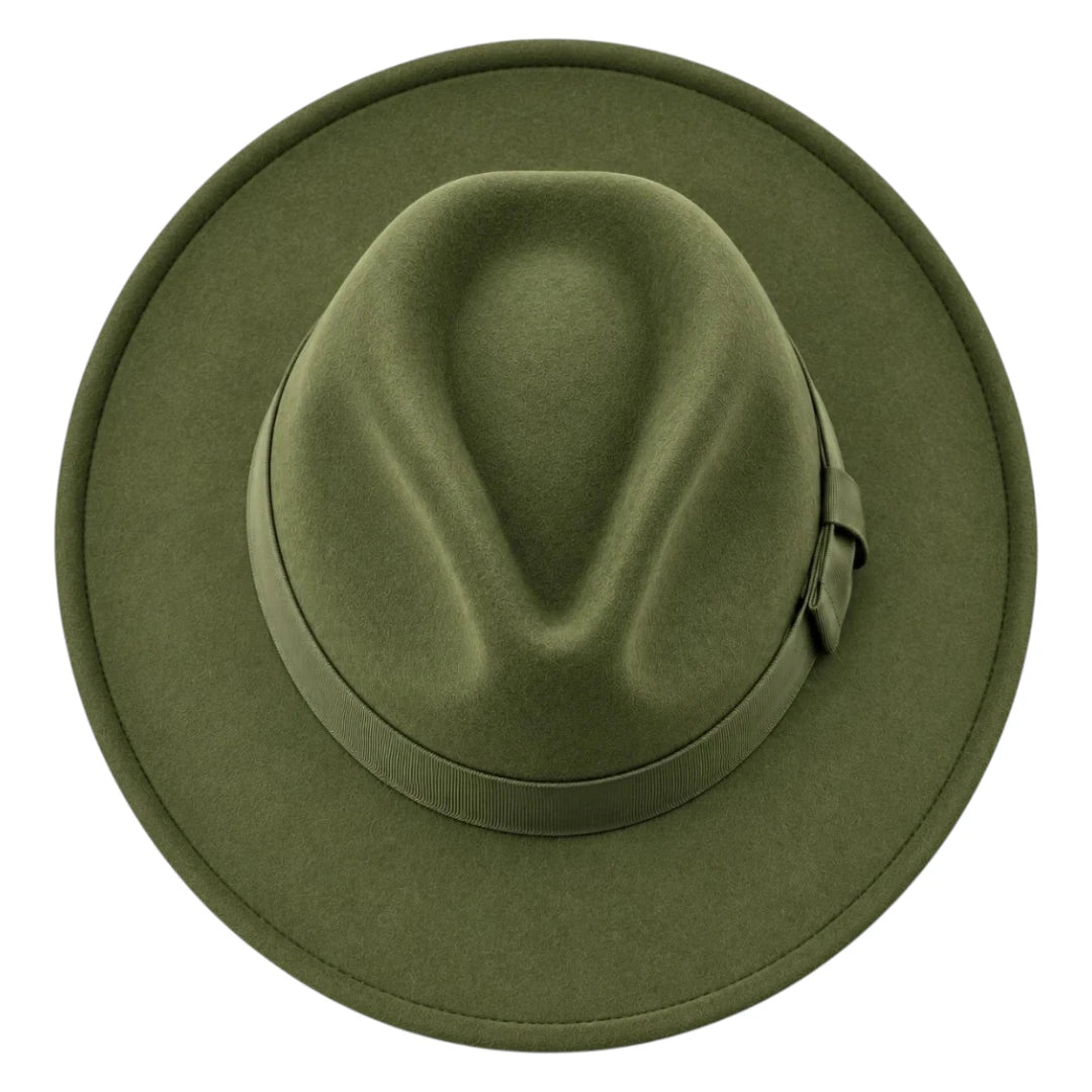Brisez Classic Olive Green Fedora Hat with Wide Brim