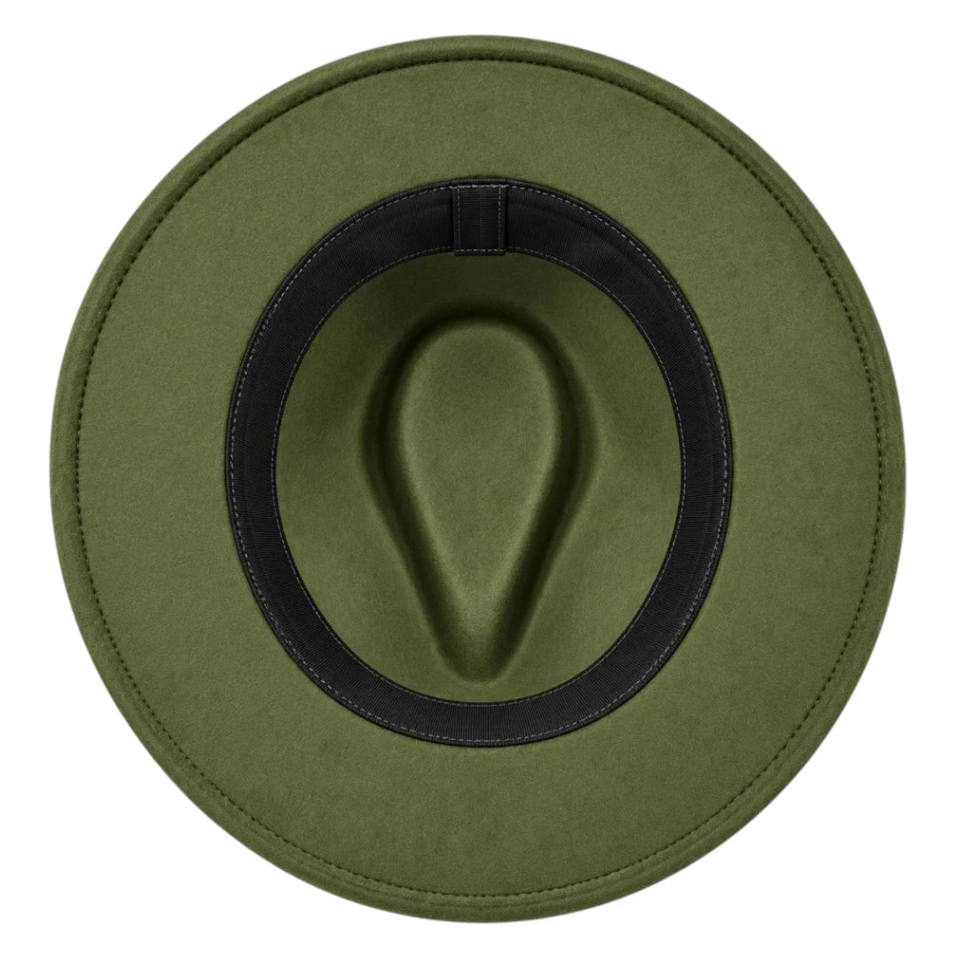 Brisez Classic Olive Green Fedora Hat with Wide Brim