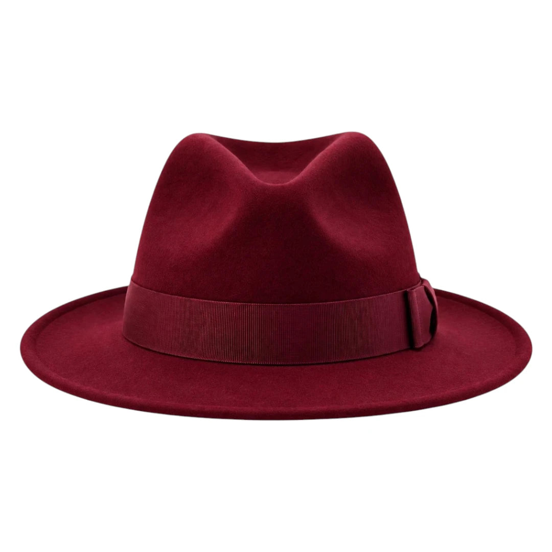 Brisez Classic Burgundy Fedora Hat with Wide Brim