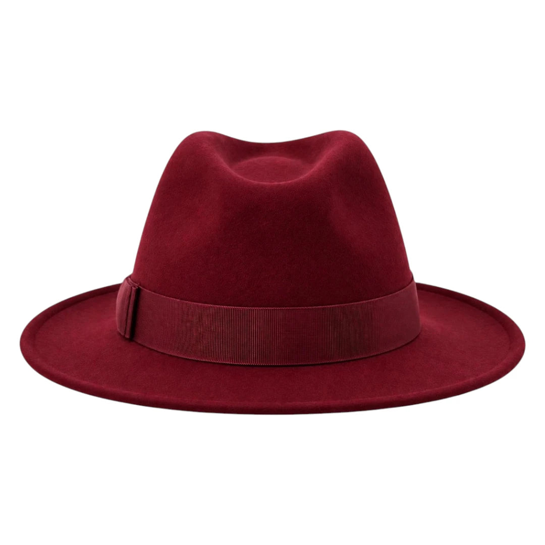 Brisez Classic Burgundy Fedora Hat with Wide Brim