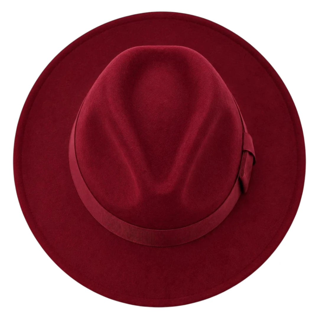 Brisez Classic Burgundy Fedora Hat with Wide Brim