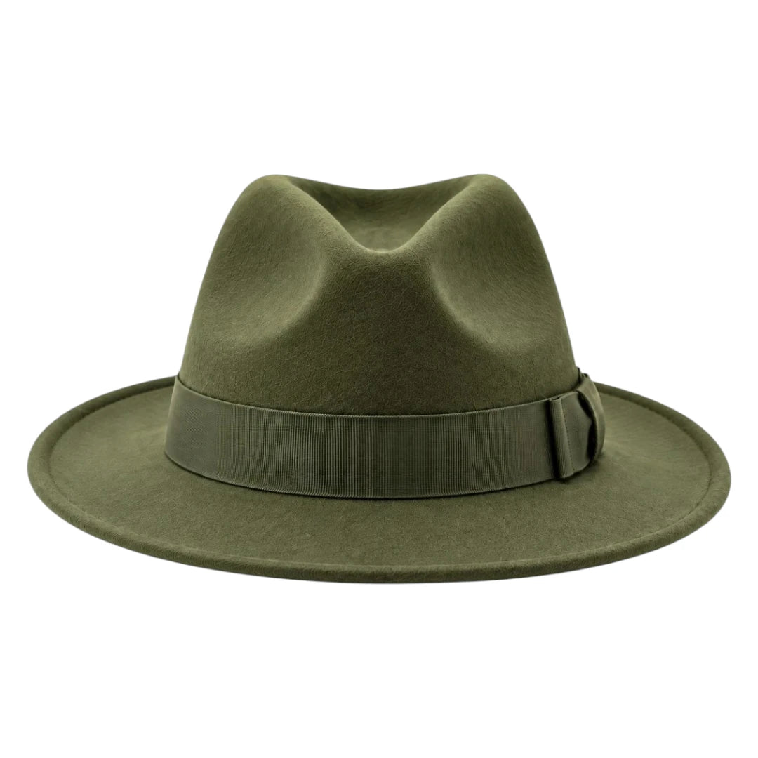 Brisez Classic Olive Green Fedora Hat with Wide Brim