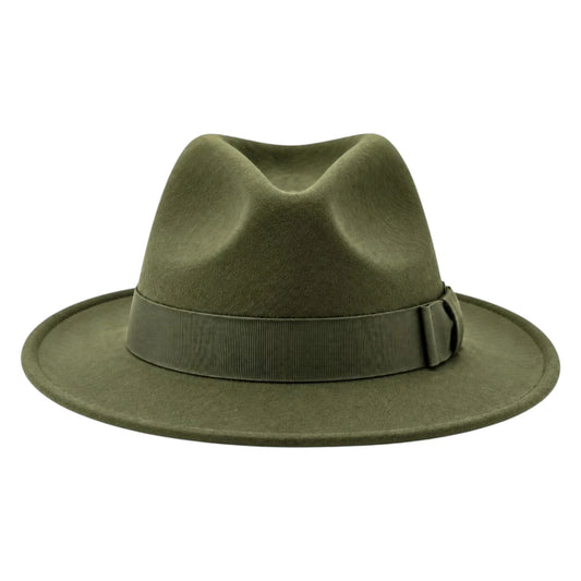 Brisez Classic Olive Green Fedora Hat with Wide Brim