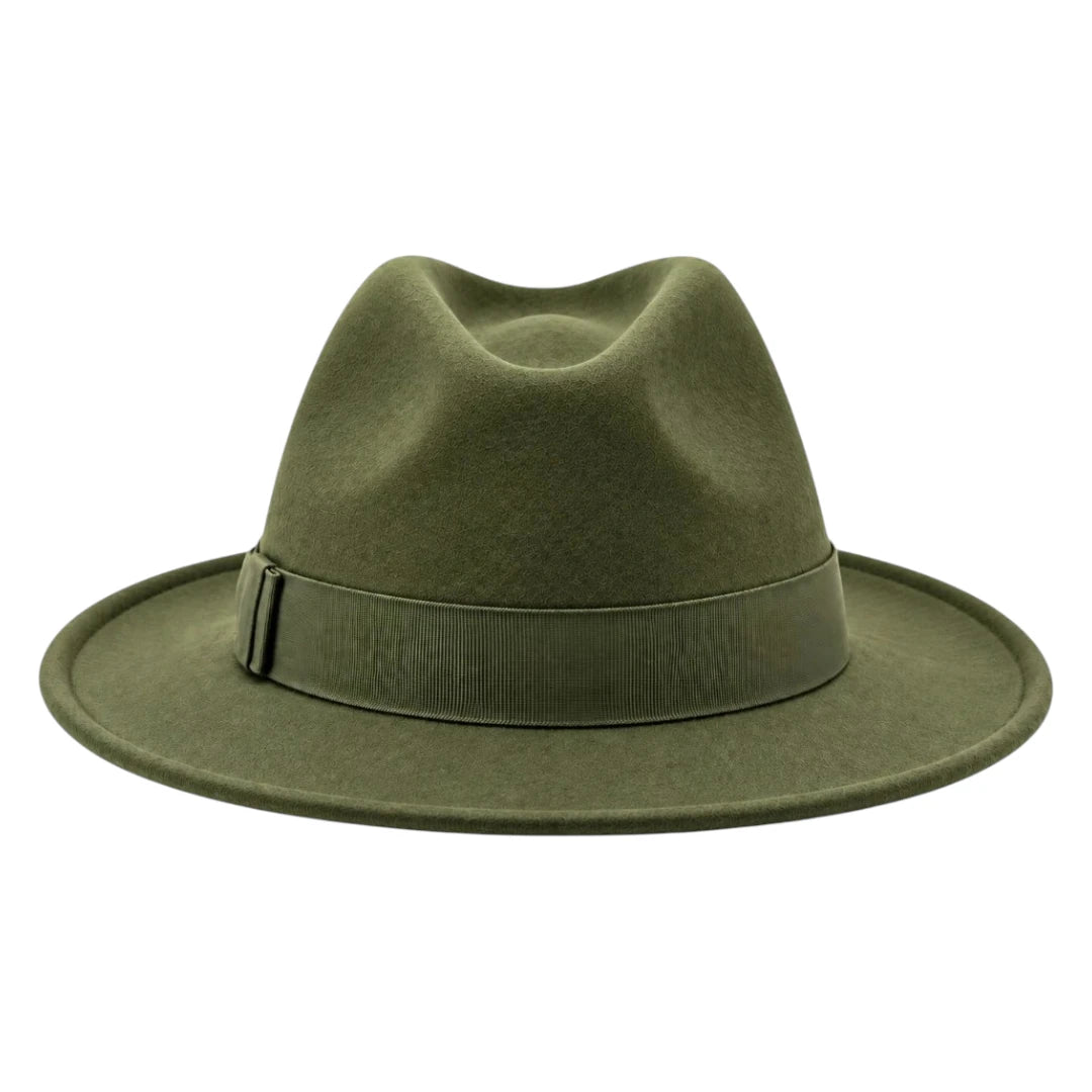 Brisez Classic Olive Green Fedora Hat with Wide Brim