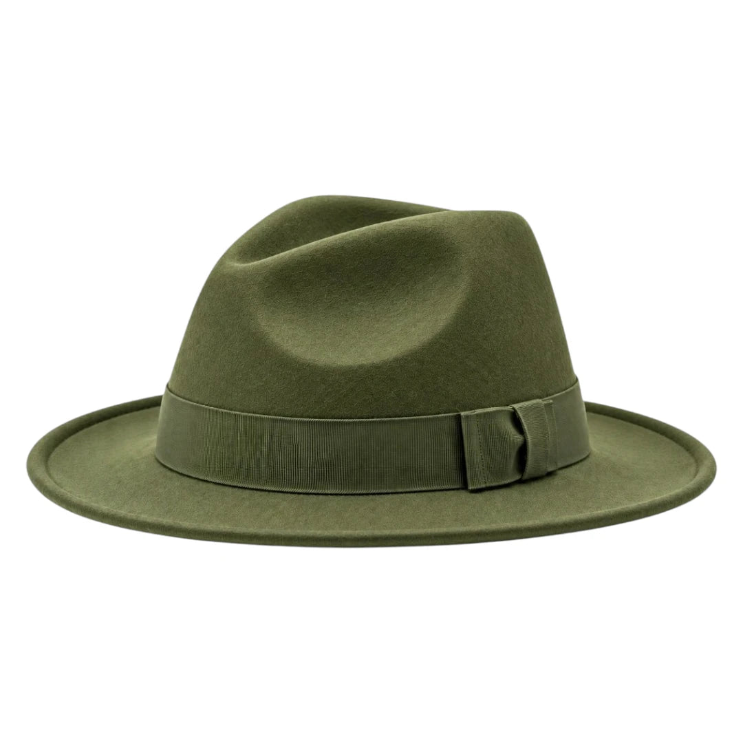Brisez Classic Olive Green Fedora Hat with Wide Brim